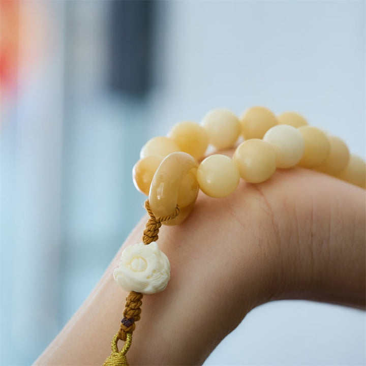 Buddha Stones Bodhi Natural Marfil Fruta Bailando León Encanto Armonía Borla Muñeca Mala