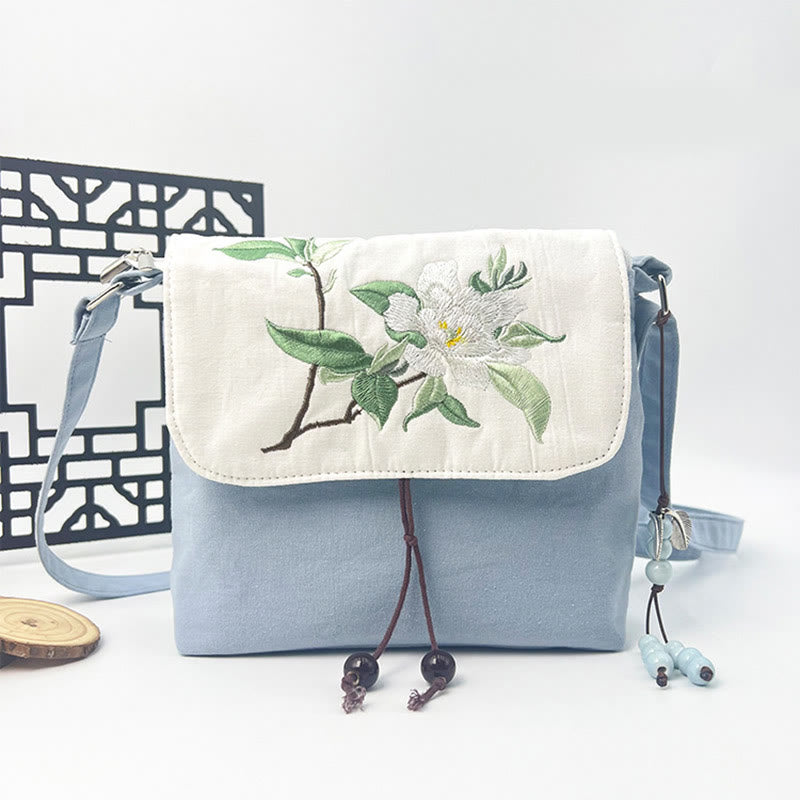 Buddha Stones Camelia bordada Epiphyllum Gardenia Sakura Flores Bolso bandolera Bolso de hombro Bolso para teléfono móvil