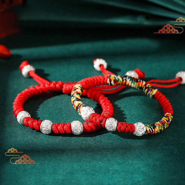 Pulsera para niños trenzada hecha a mano con Buddha Stones , Plata de Ley 925, nudo King Kong, hilo rojo multicolor