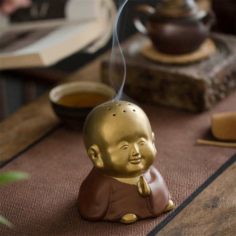 Quemador de incienso curativo de cerámica de Buda sonriente del pequeño Buda