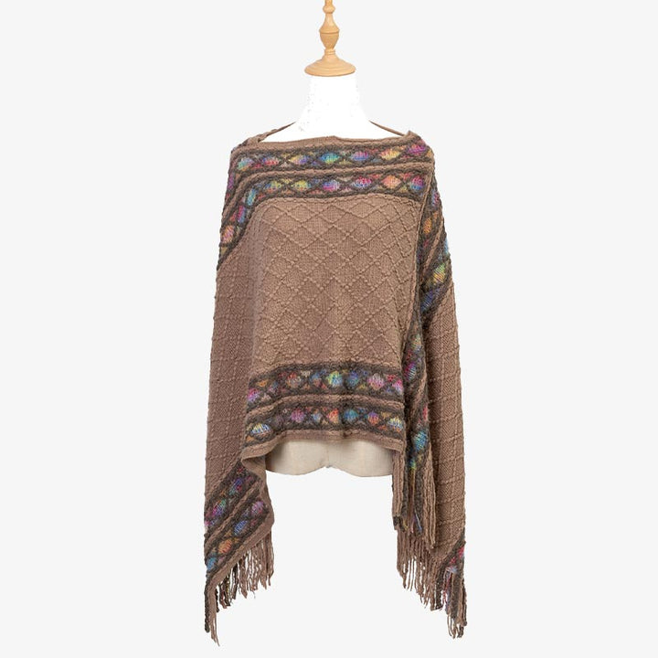 Buddha Stones Tibetano Colorido Patrón de rombos a rayas Mantón Borlas Jersey Invierno Acogedor Bufanda de viaje Abrigo