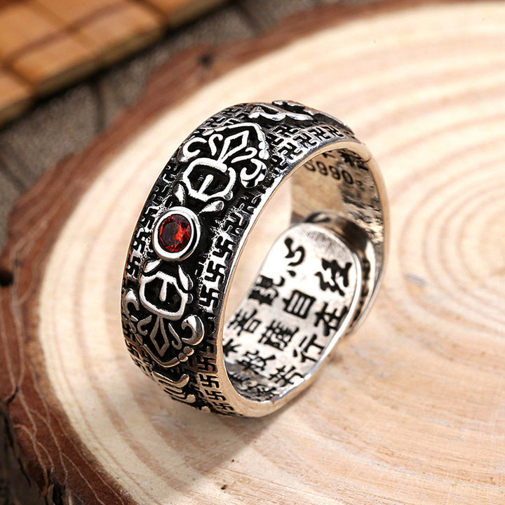 Genstone PiXiu Feng Shui Rana Vajra Dorje Corazón Sutra Riqueza Anillo Ajustable
