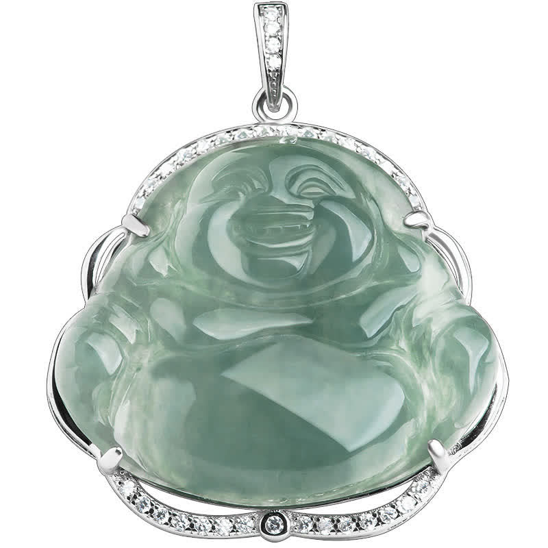 Colgante de cadena de collar de la suerte de jade natural de Buda sonriente de plata de ley 925 con Buddha Stones - image 5