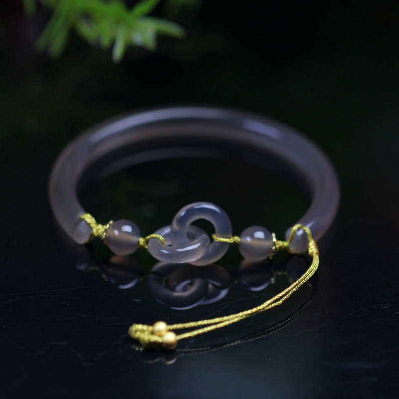 Brazalete de pulsera de equilibrio con hebilla de paz doble de ágata gris natural con Buddha Stones - image 2