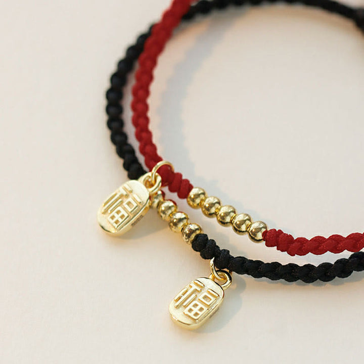 Pulsera de cuerda de la suerte con dije de personaje Fu hecho a mano con Buddha Stones