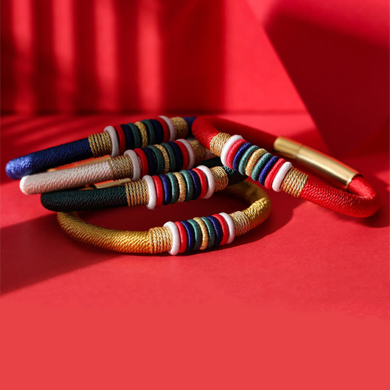 Pulsera de cuerda trenzada de la suerte de cinco elementos con nudo King Kong colorido hecho a mano tibetano con Buddha Stones