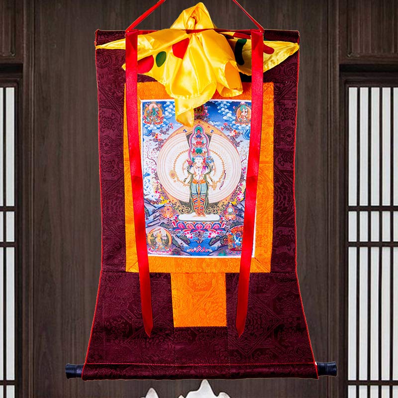 Buddha Stones tibetanas de mil manos Avalokitesvara enmarcadas decoración de bendición Thangka