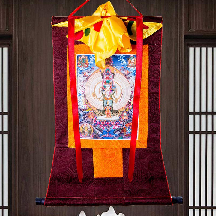 Buddha Stones tibetanas de mil manos Avalokitesvara enmarcadas decoración de bendición Thangka