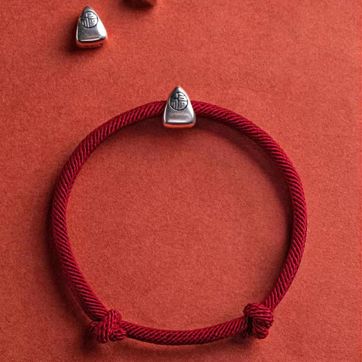 Pulsera trenzada hecha a mano con bendición de personaje Fu de plata de ley 925 con Buddha Stones