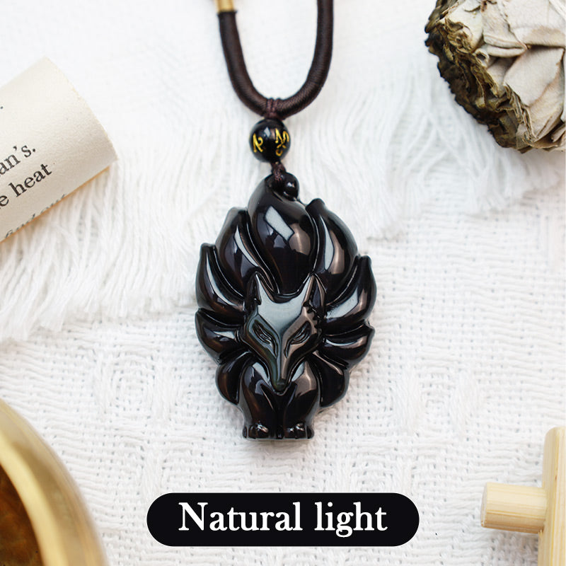 Buddha Stones, obsidiana arcoíris Natural, brillo dorado, obsidiana, zorro de nueve colas, colgante positivo