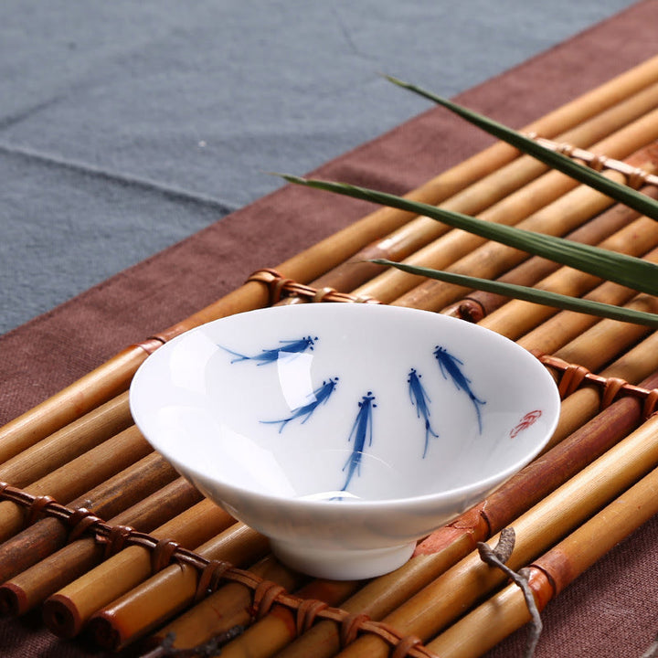 Buddha Stones Jingdezhen, porcelana azul y blanca, pez Koi, taza de té de cerámica, tazas de té de Kung Fu
