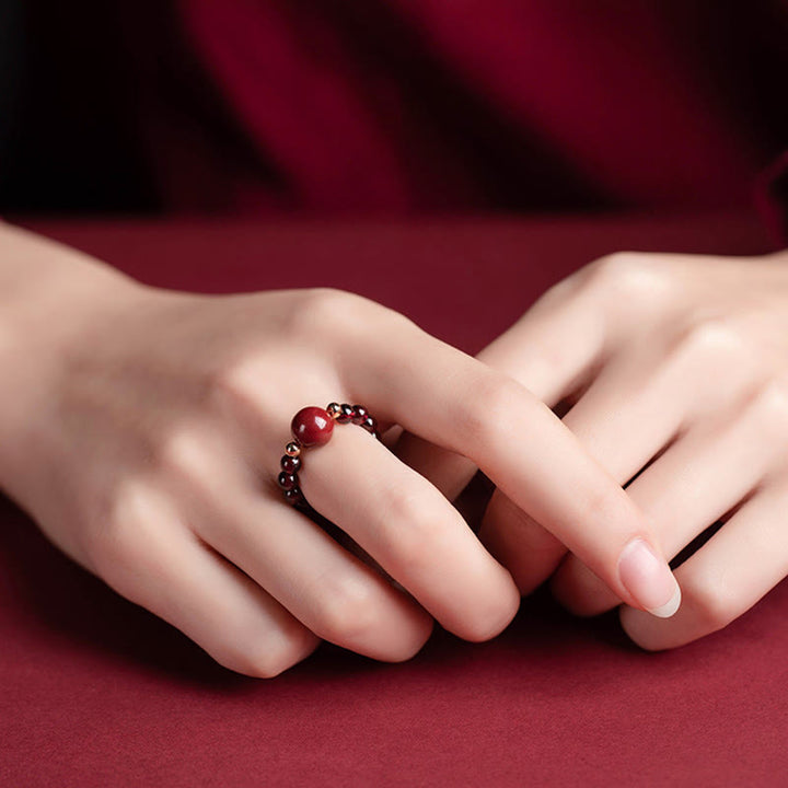 Anillo de protección de rosa con Buddha Stones , granate, cinabrio, PiXiu Om Mani Padme Hum