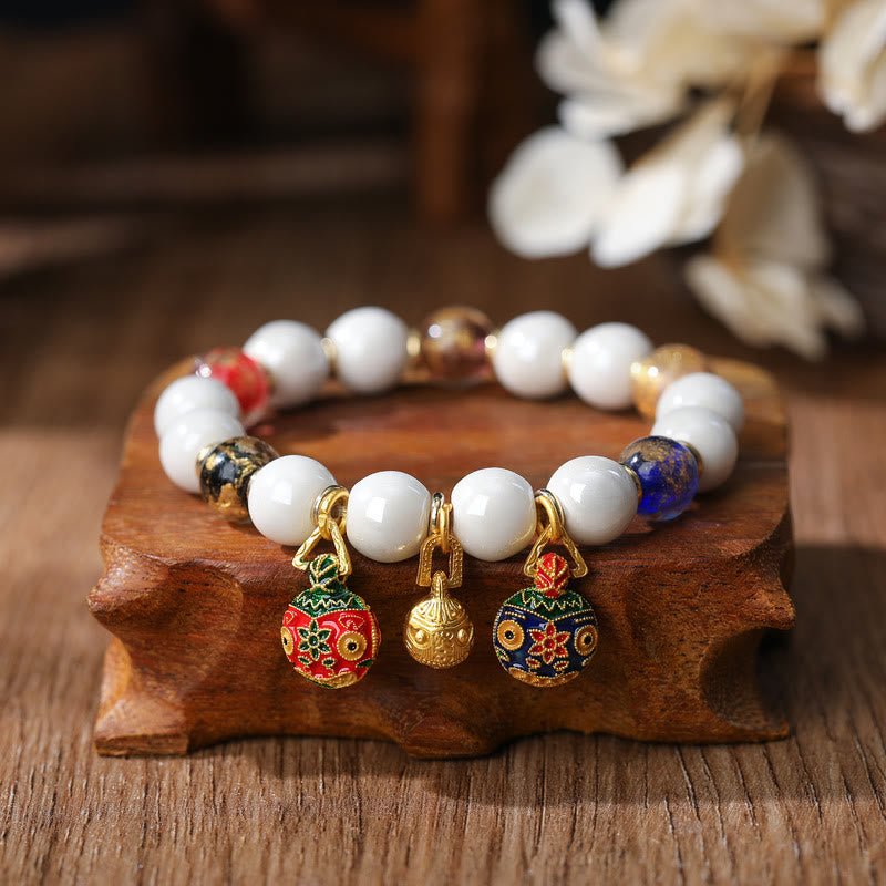 Pulsera de la suerte con cuentas de porcelana coloridas de cristal Liuli con Buddha Stones que tragan oro y bestia familiar
