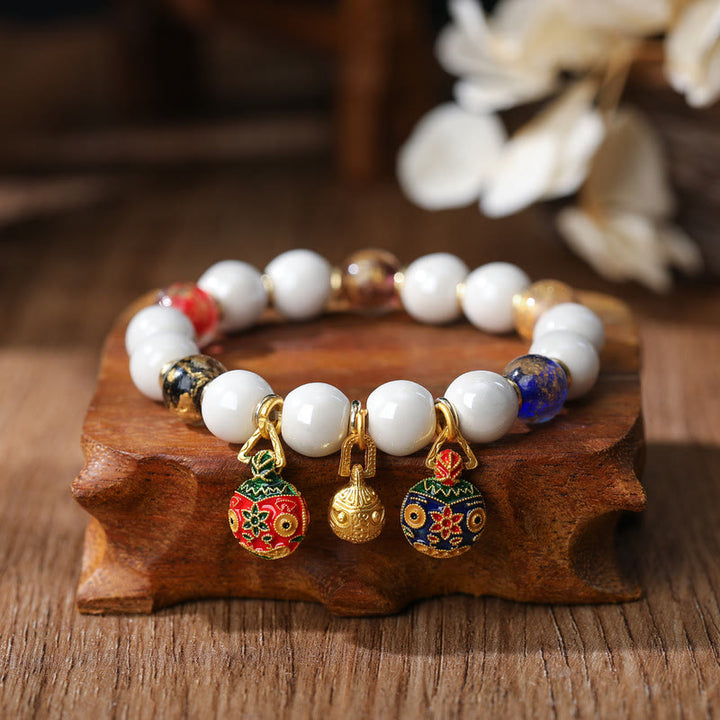 Pulsera de la suerte con cuentas de porcelana coloridas de cristal Liuli con Buddha Stones que tragan oro y bestia familiar