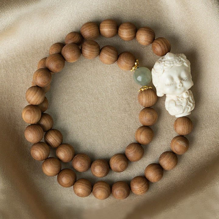 Pulsera de protección de tara verde con Buddha Stones , sándalo, jade hetiano, marfil, fruta