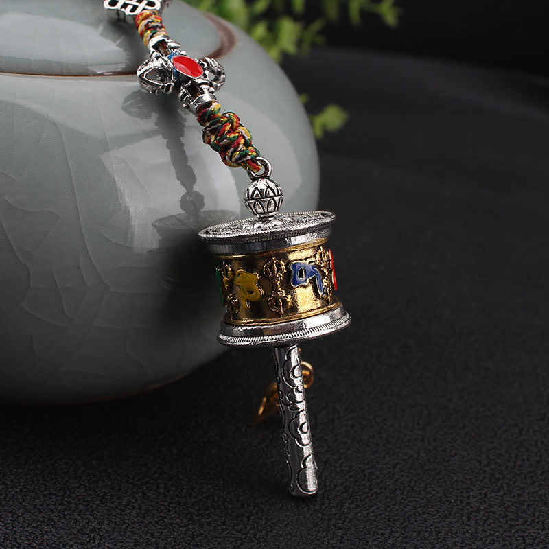 Rueda de oración Tíbet Om Mani Padme Hum, bolsa giratoria de paz, decoración colgante para coche