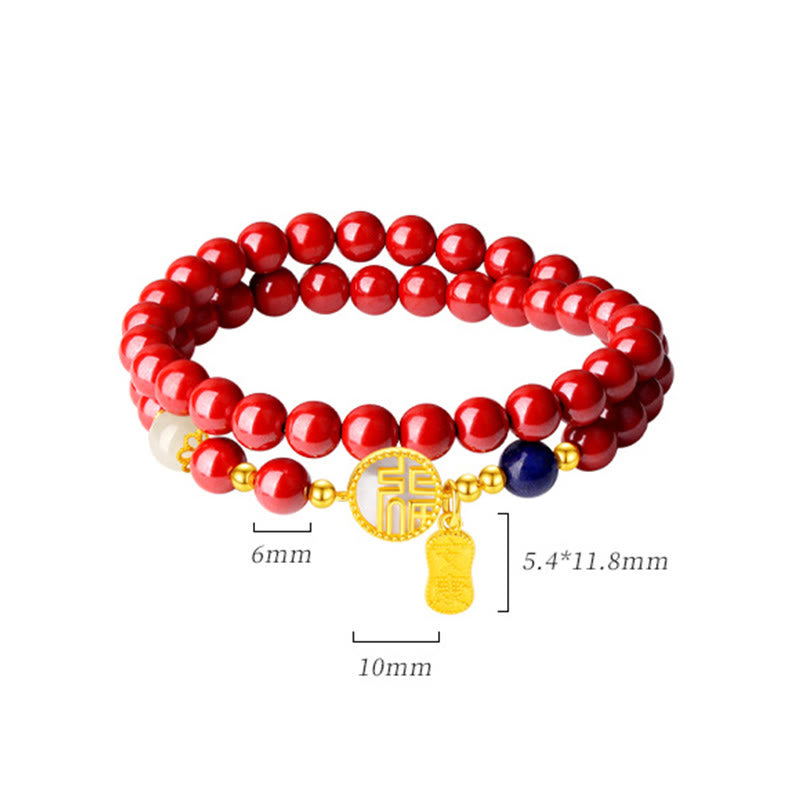 Pulsera de bendición de doble envoltura con carácter Fu de piedra Tridacna de cinabrio de plata de ley 925 de Buddha Stones - image 10