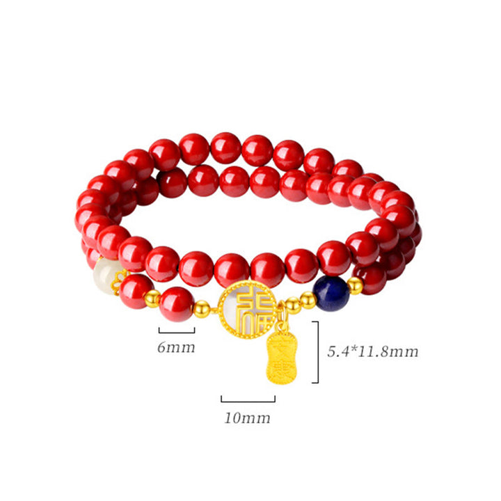 Pulsera de bendición de doble envoltura con carácter Fu de piedra Tridacna de cinabrio de plata de ley 925 de Buddha Stones - image 10