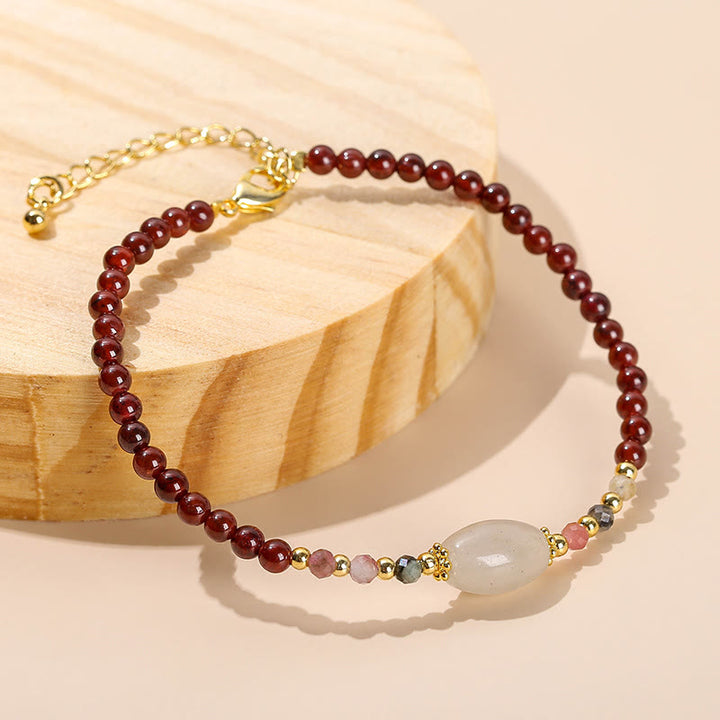 Pulsera Pasión con Cuentas de Turmalina y Jade Granate con Buddha Stones