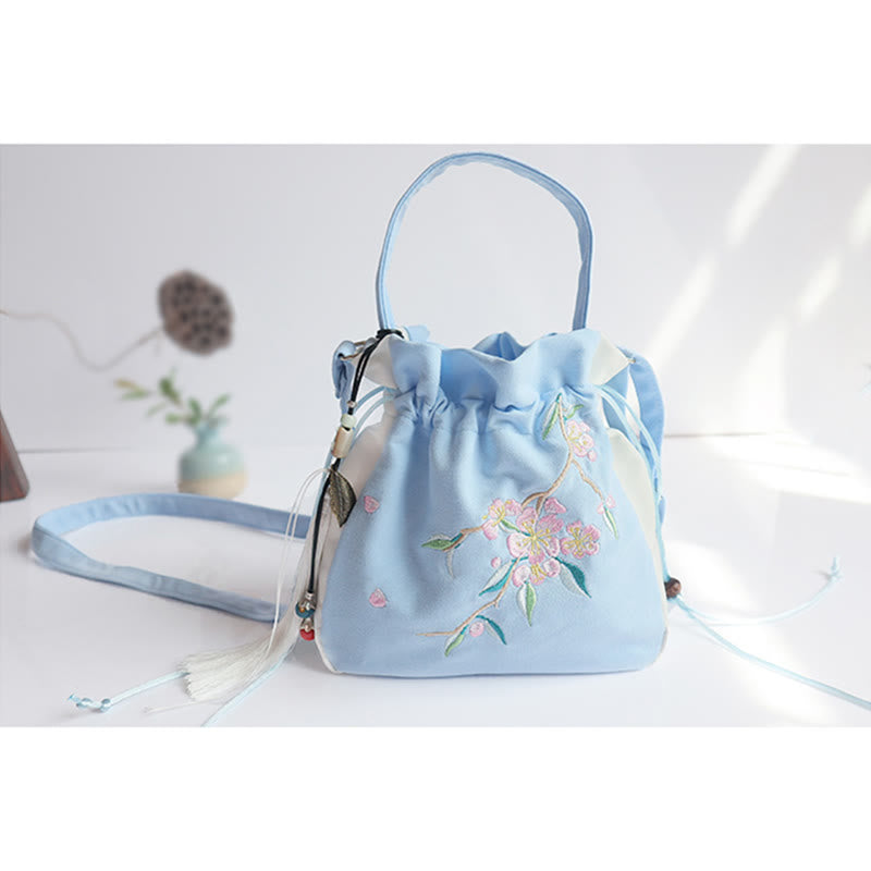 Bolso de hombro de lona con flores bordadas hechas a mano con Buddha Stones - image 32