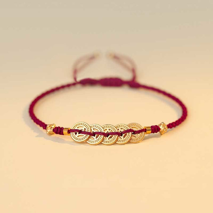 Pulsera trenzada de fuerza de la suerte del árbol de la fortuna de la moneda de cobre de las Buddha Stones