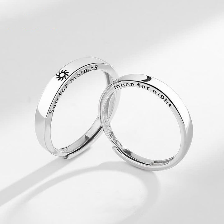 Anillo de pareja ajustable con protección solar y luna de plata de ley 925 con Buddha Stones