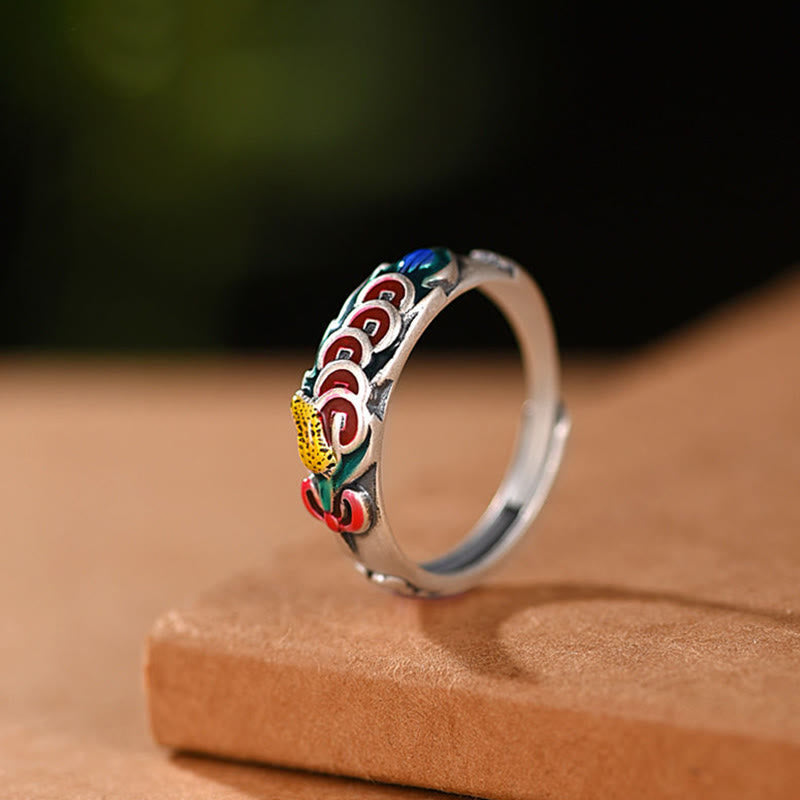 Anillo de riqueza de monedas de cinco emperadores Feng Shui de Buddha Stones