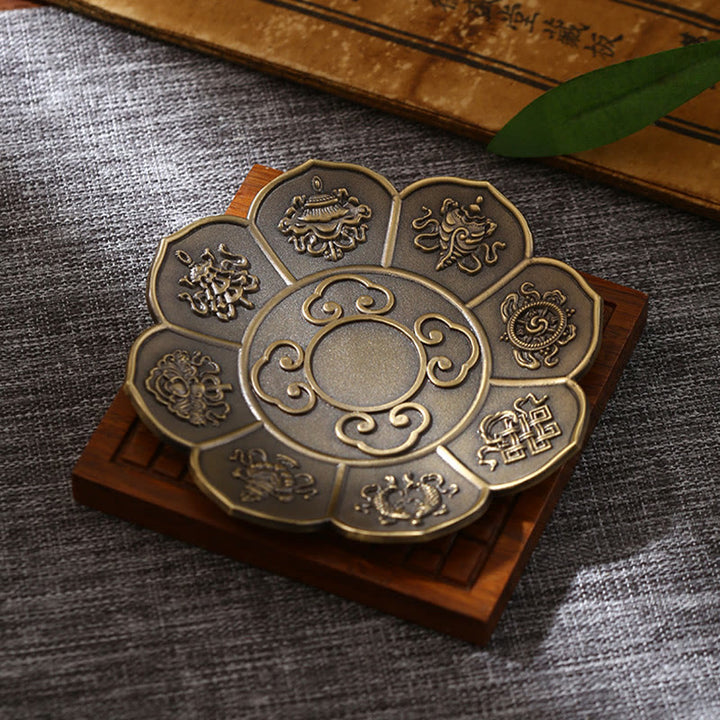 Buddha Stones, loto, dragón, Fénix, ocho símbolos propicios, soporte de varilla de incienso de aleación de Zinc, decoración quemadora de incienso curativo
