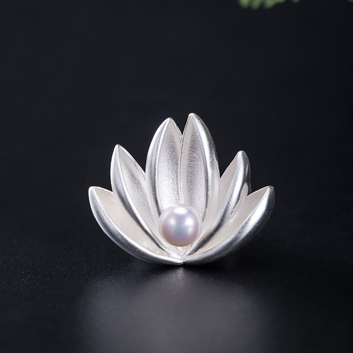 Broche de nuevo comienzo con perlas de flor de loto plateado de Ley 925 con Buddha Stones - LOTO (Iluminación♥Nuevo comienzo) - image 0