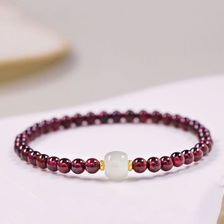 Pulsera de purificación de cuentas de jade granate natural con Buddha Stones