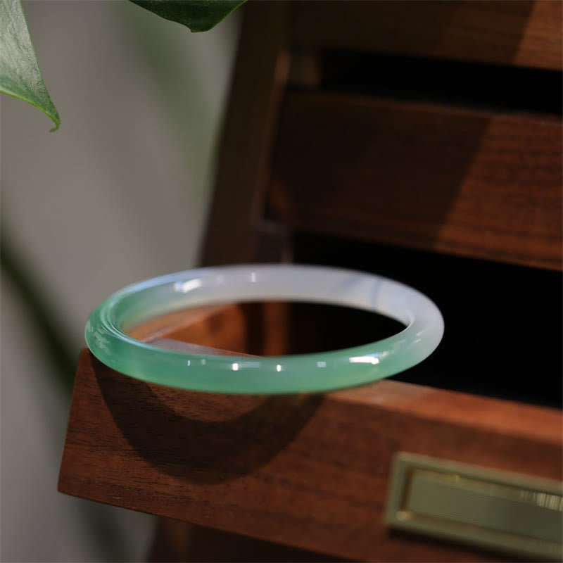 Brazalete positivo de ágata de Calcedonia blanca y verde Natural con Buddha Stones