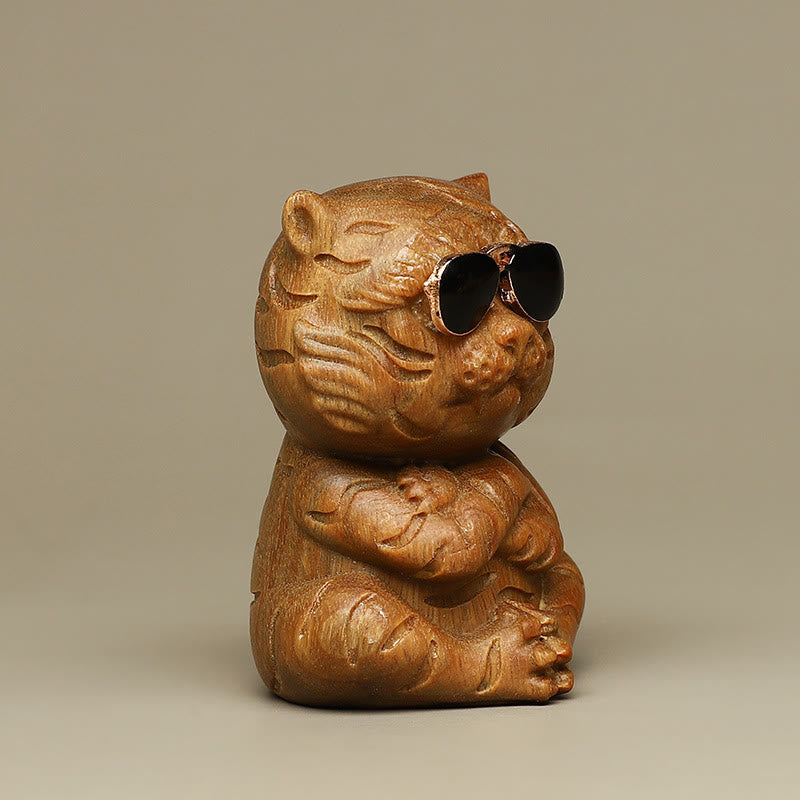 Buddha Stones pequeñas, decoraciones de escritorio positivas grabadas con tigre de sándalo verde
