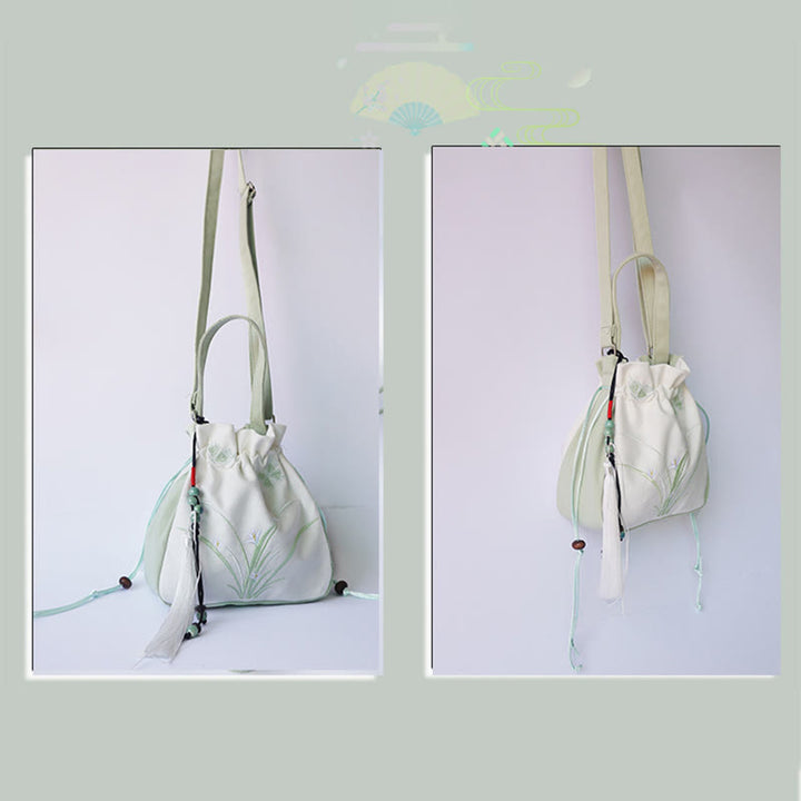 Bolso de hombro de lona con flores bordadas hechas a mano con Buddha Stones - image 7