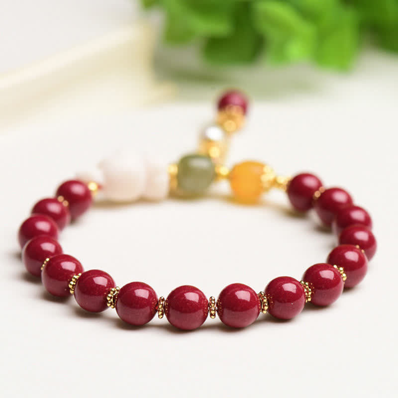 Año del Conejo Cinabrio Hetian Jade Bunny Pulsera de bendición con cuentas