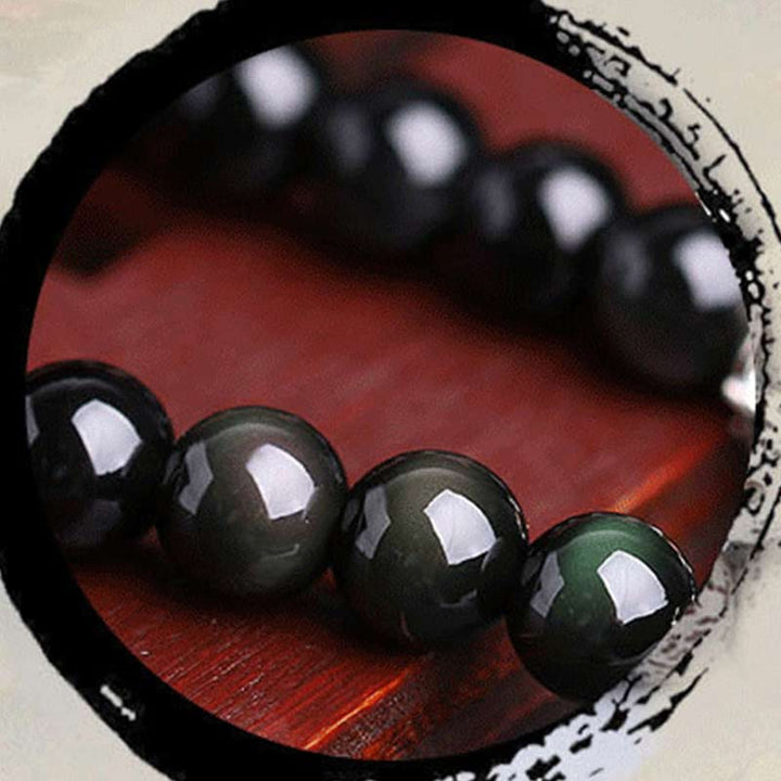 Pulsera de Mala de la fortuna con ojo de tigre de obsidiana negra con 108 cuentas del zodiaco chino