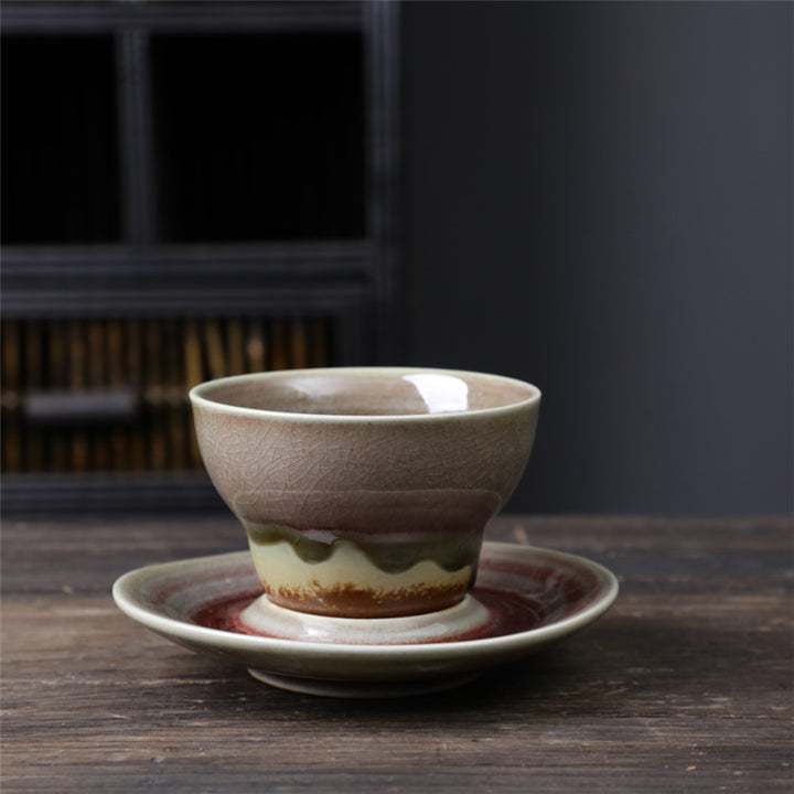 Taza de café de cerámica con diseño de planeta de Buddha Stones, taza de café y té de cerámica rugosa con platillo