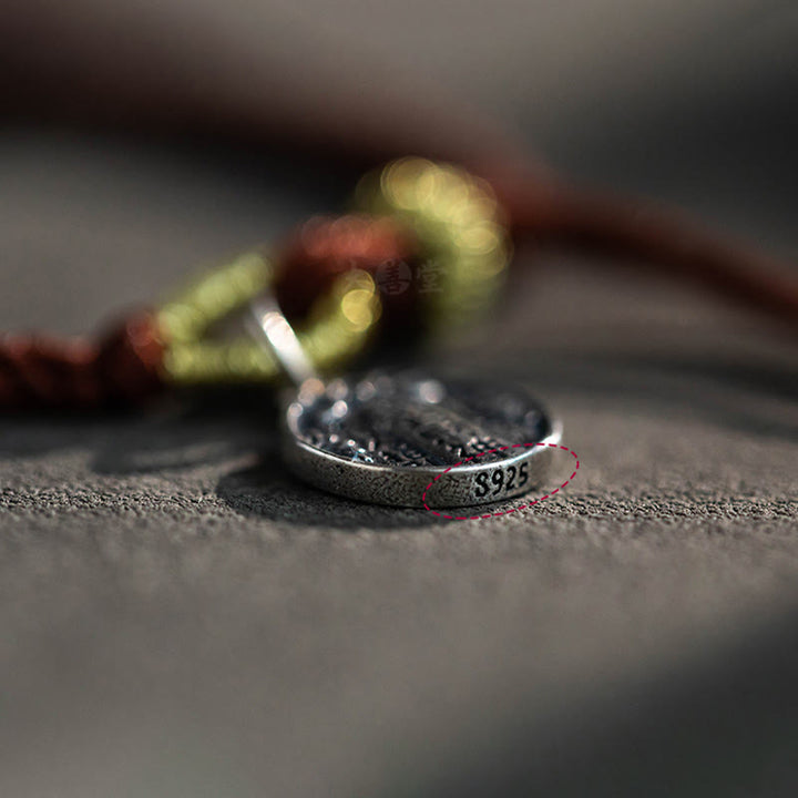 Pulsera trenzada de plata de ley 925 hecha a mano con Buddha Stones , cinco direcciones, dioses de la riqueza, protección de la suerte