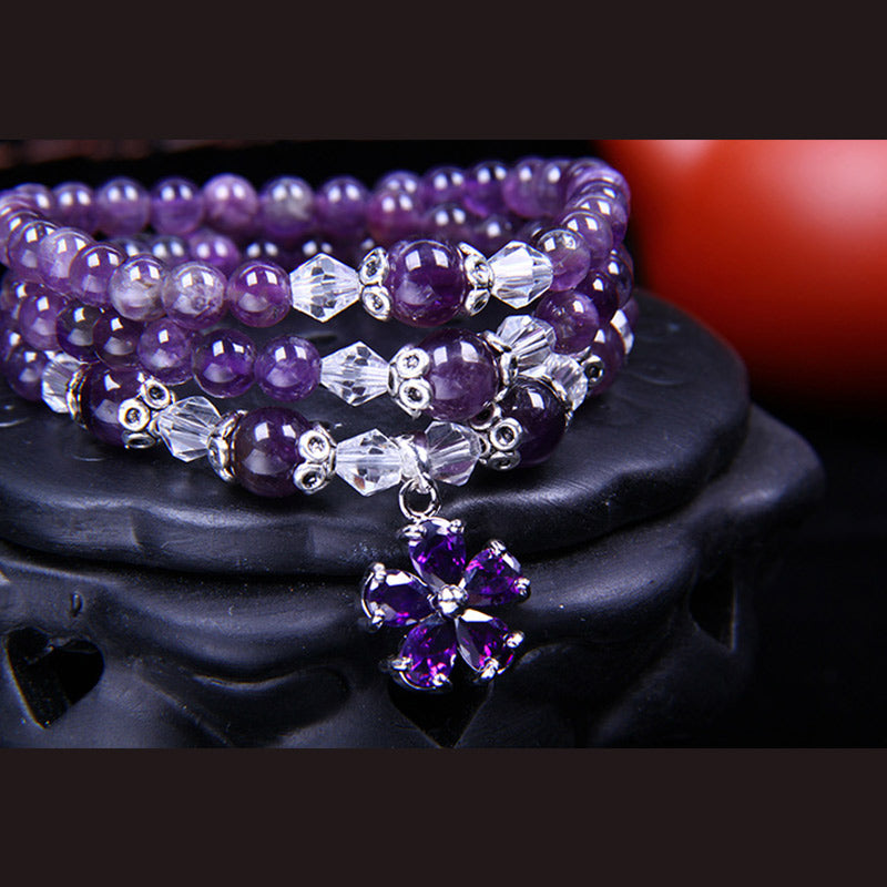 Pulsera de bendición de amatista tibetana con Buddha Stones