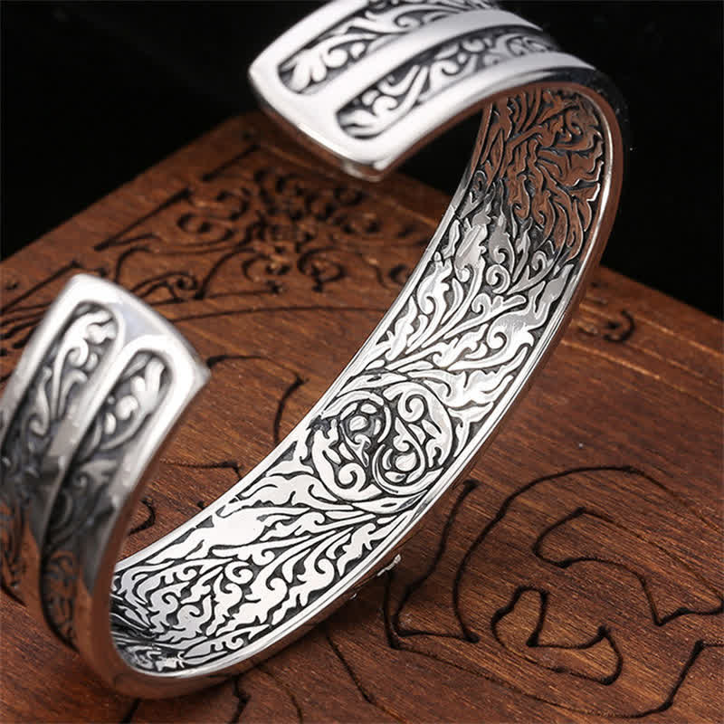 Brazalete de plata de ley 925 con grabado de poder espiritual Vajra Dorje