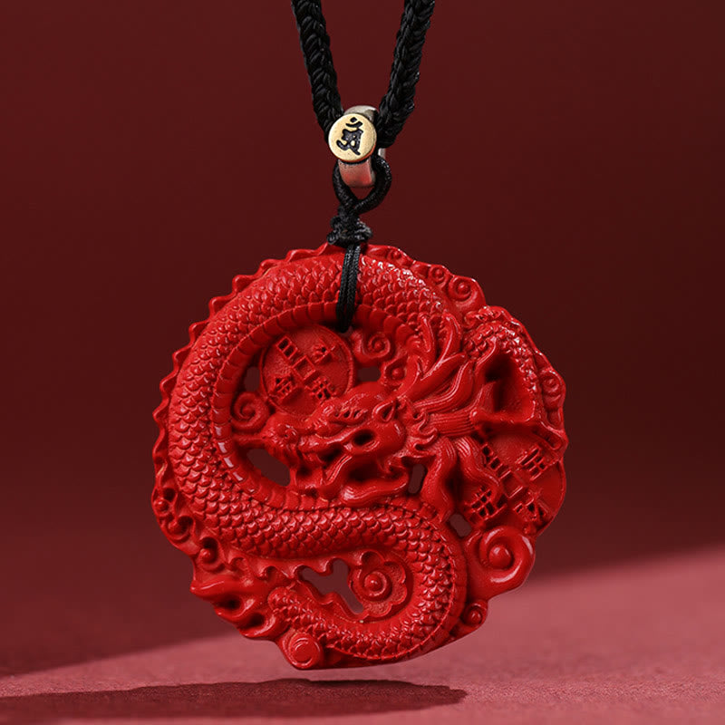 Colgante de plata de ley 925 con diseño de Buddha Stones, moneda de cobre y cinabrio Natural, Año del Dragón