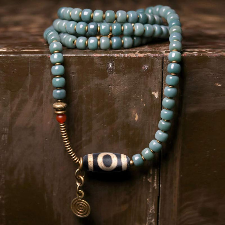 Pulsera de sabiduría de cuentas Dzi de semillas Bodhi de 108 cuentas Mala