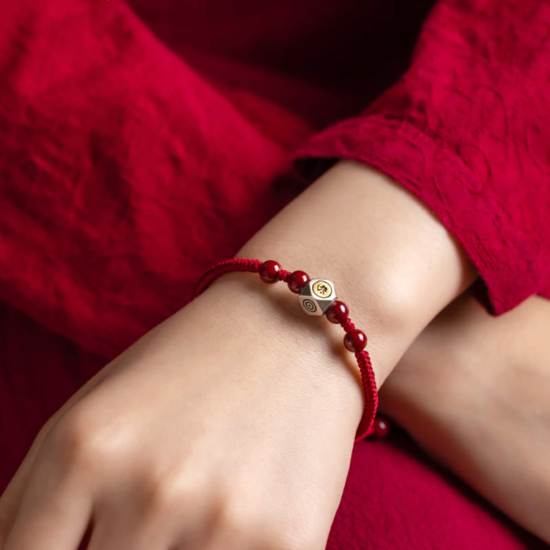 Pulsera de plata de ley 925 con Buddha Stones , zodíaco chino, Buda natal, cinabrio, calma