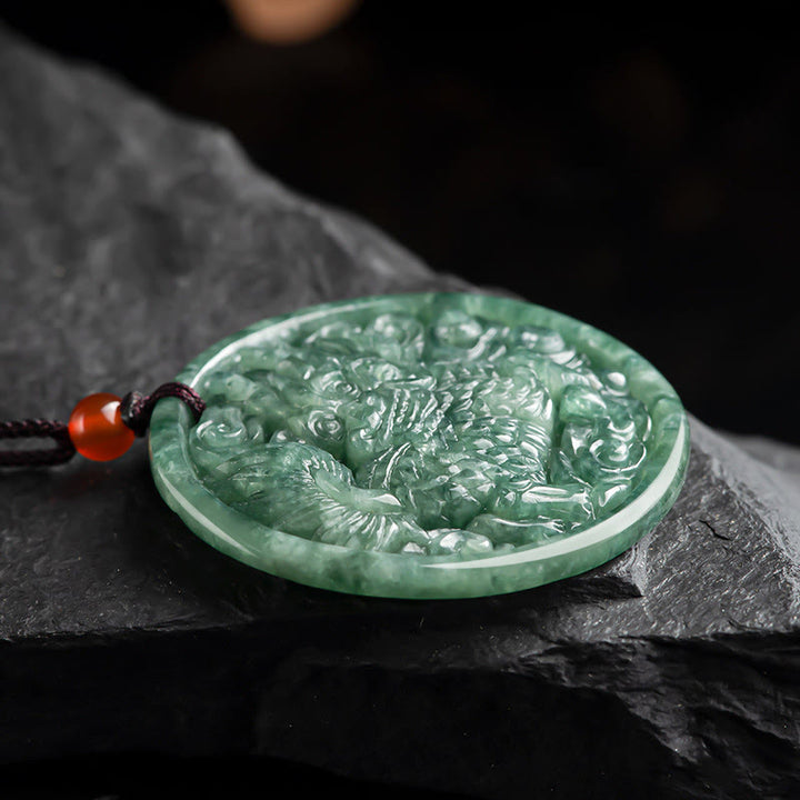 Collar con colgante de cadena de abundancia Kirin de jade natural con Buddha Stones