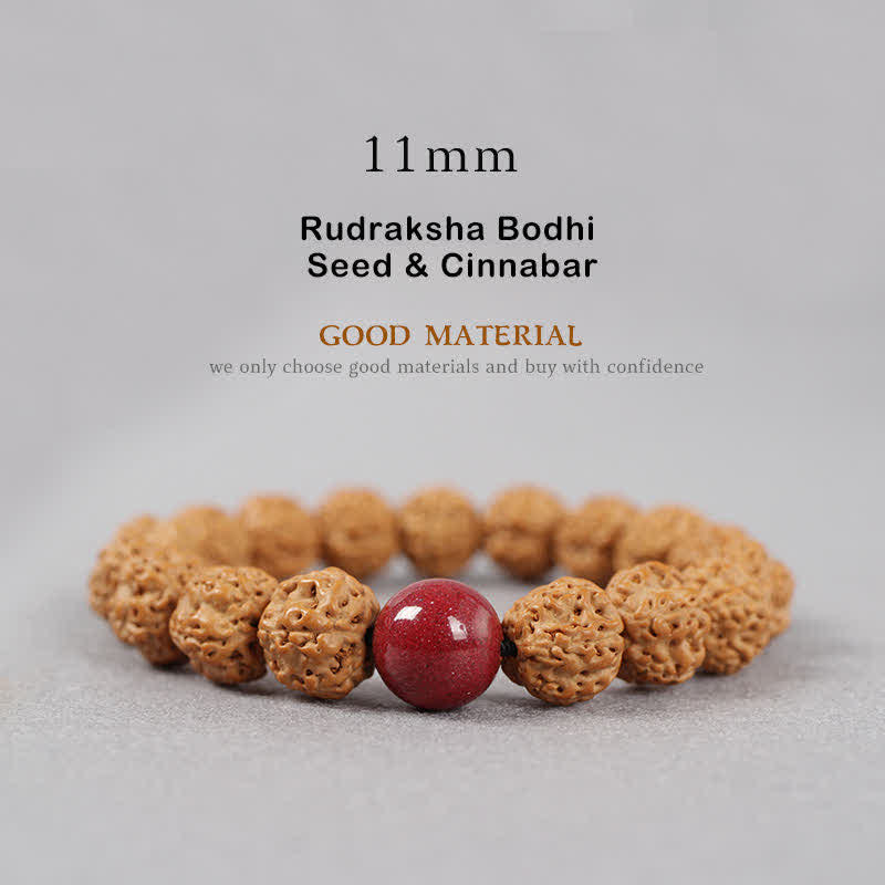 Buddha Stones Tíbet Rudraksha Bodhi Semilla Dzi Cuenta Ámbar Turquesa Pulsera de Riqueza - 11 mm - Semillas de Rudraksha Bodhi y cinabrio - image 21