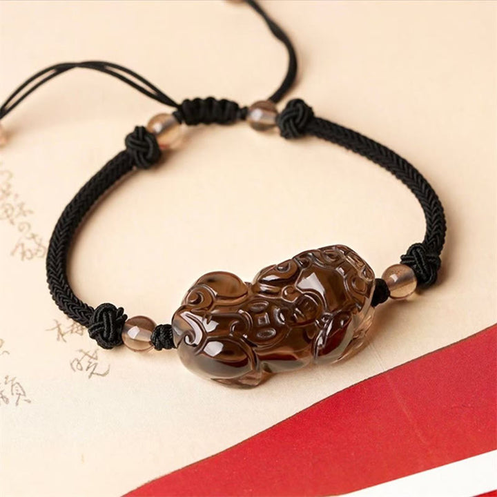 Pulsera de riqueza de monedas de obsidiana natural, amatista, citrino, PiXiu Cooper, Buddha Stones