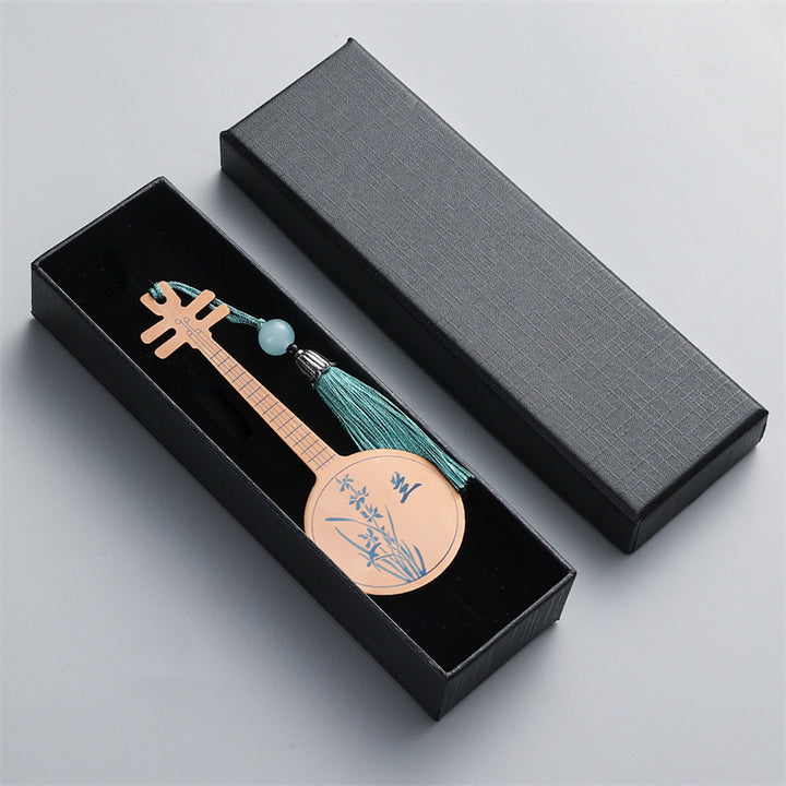 Buddha Stones instrumentos musicales clásicos Pipa Guzheng Guqin Ruan marcapáginas de Metal borla con caja de regalo