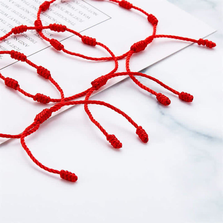 Buddha Stones 4 piezas pulsera de protección de hilo rojo de siete nudos contra el mal de ojo