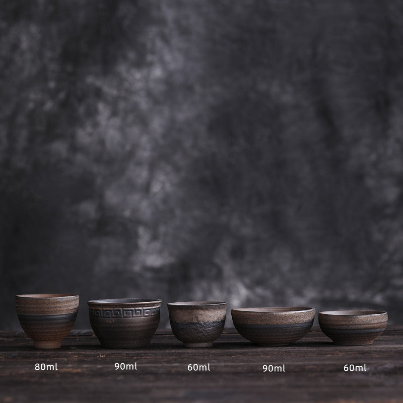 Taza de té de cerámica con textura de rayas marrones simples , Buddha Stones, tazón de taza de té de Kung Fu