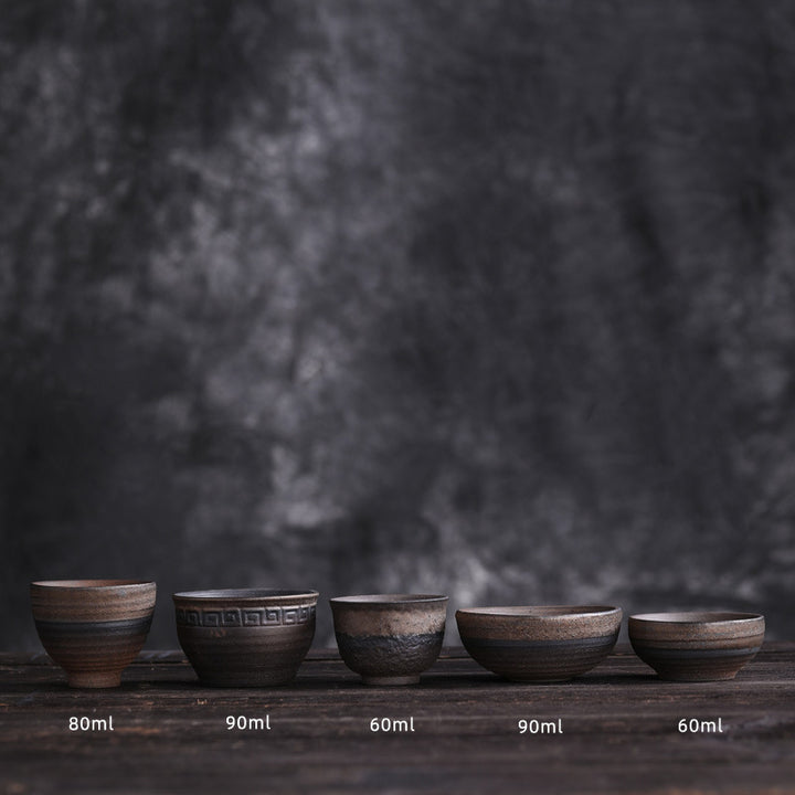 Taza de té de cerámica con textura de rayas marrones simples , Buddha Stones, tazón de taza de té de Kung Fu