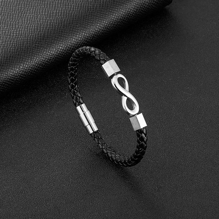 Pulsera de equilibrio de tejido de cuero infinito de acero titanio con nudo sin fin de Buddha Stones